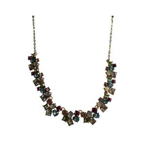 Retro Multicolor Rhinestone Statement Necklace With Adjustable Gold-Tone Chain